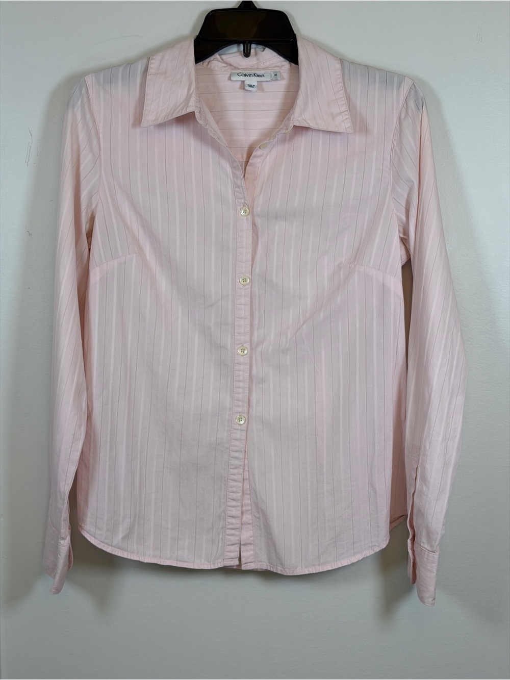 Calvin Klein Pink Striped Button Down Shirt Women’s M 100% Cotton Classic
